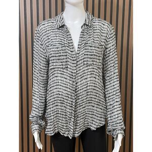 Anthropologie Cloth & Stone Women's M Black Striped Button Up Rayon Shirt Boho